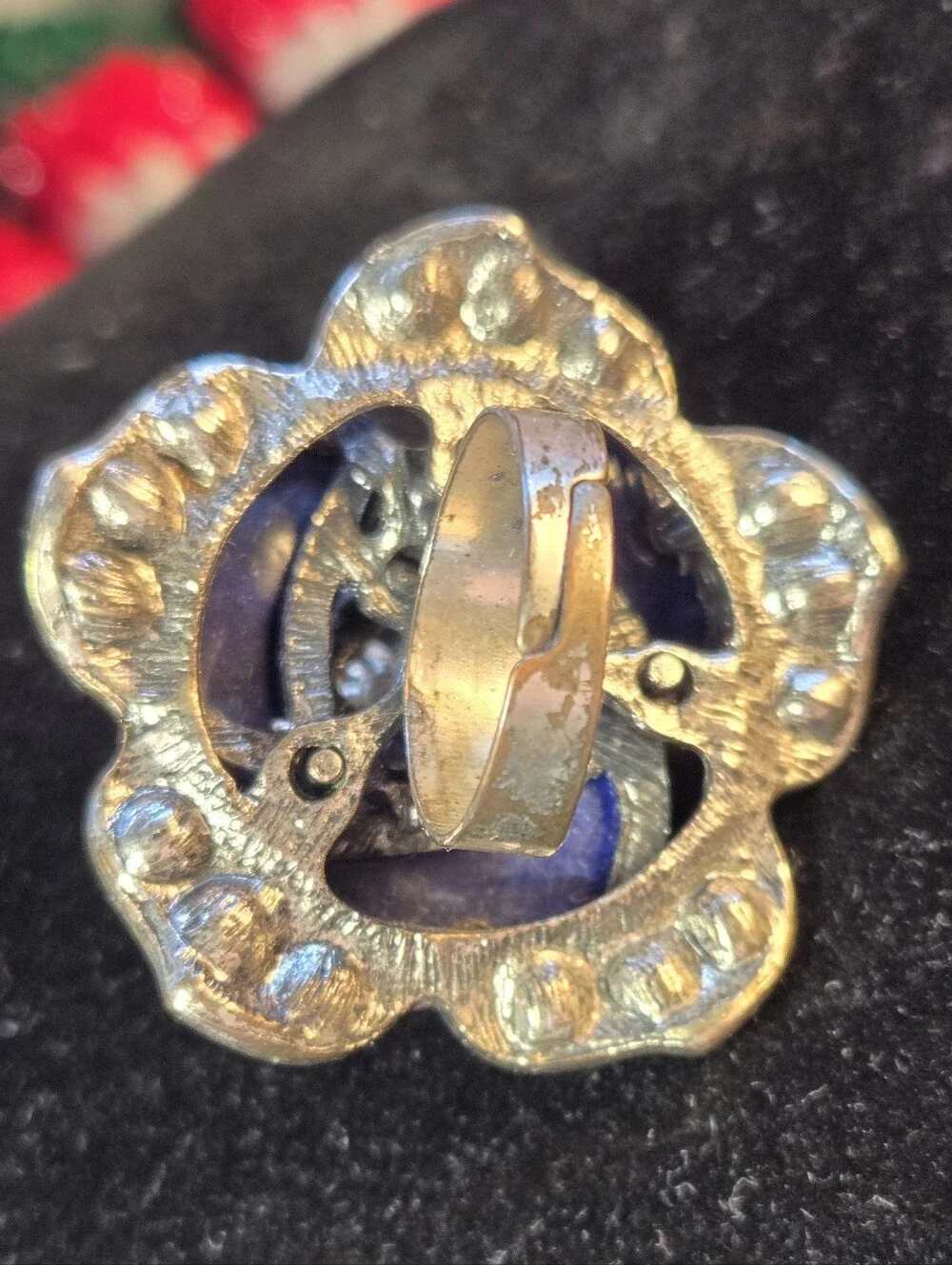Blue Floral Adustable  Cocktail Ring with Multicolor Stones